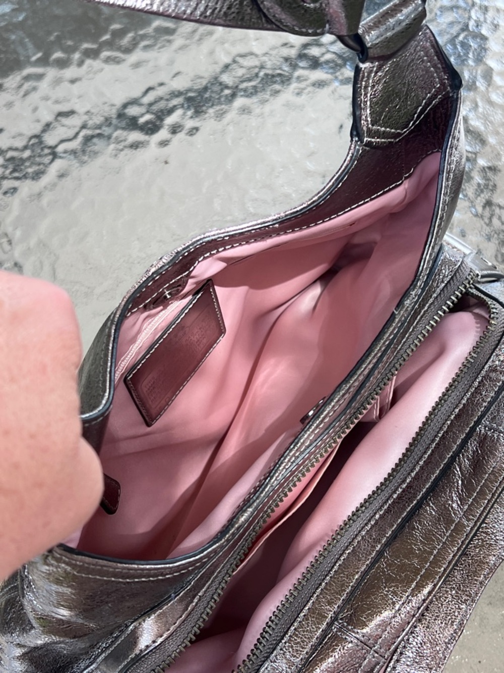 COACH Madison Maggie Metallic Crackled Leather Hobo Bag - Picture 10 of 12